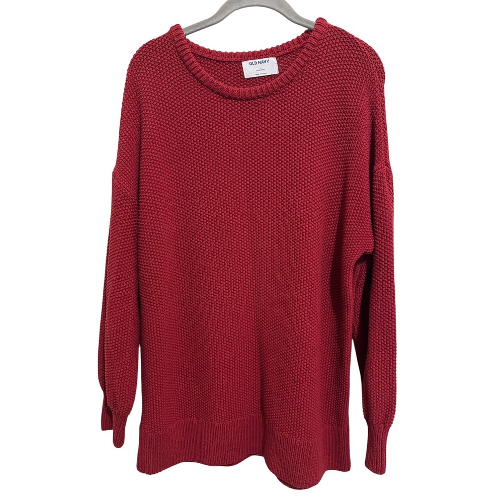 Old Navy Tunic Sweater Womens Large Red Textured Popcorn Knit Crew Neck
